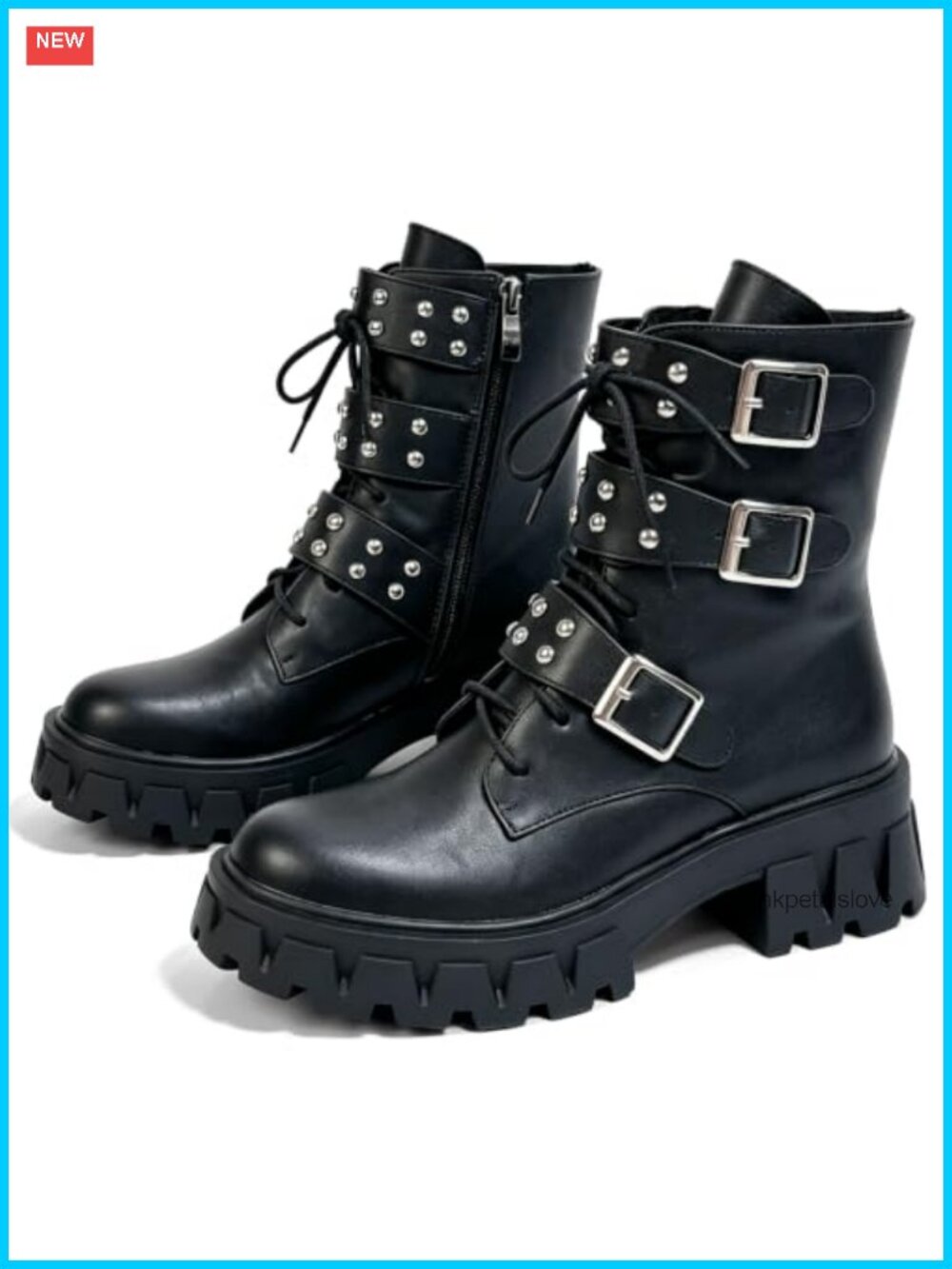 Platform Combat Boots Chunky High Heel Punk Motorcycle Booties PU Leather